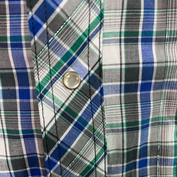 WRANGLER Men’s 2XL Short Sleeve, Snap Button Down, Plaid Western Shirt - Picture 7 of 10